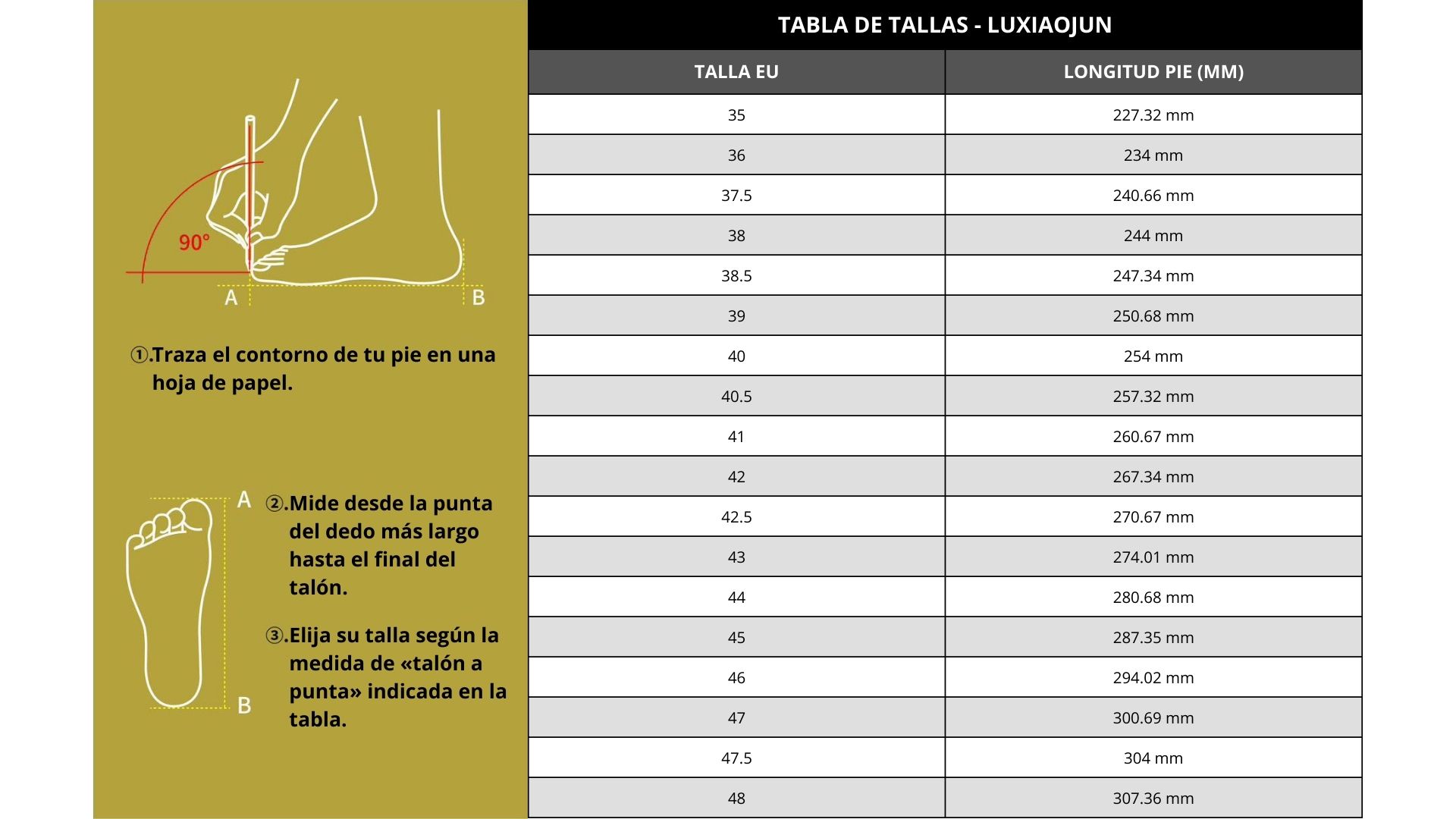Descripcion Tallas LIUXIAOJUN